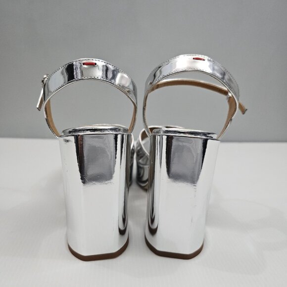 Aeyde Platform Block Heel Sandal Women EU 39 Metallic Silver Leather Ankle Strap - Picture 10 of 16